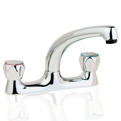 Deva Profile DCM105 Kitchen Sink Bridge Mixer Tap - Chrome Finish Swivel Spout - Deck Mount Dual Flow Round Hot & Cold Silver Taps