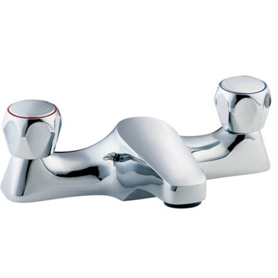 Deva Profile Deck Mounted Bath Filler Tap - In Chrome - Classic Round Handle Hot & Cold Silver Bathtub Taps