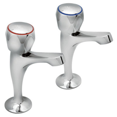 Deva Profile High Neck Kitchen Sink Taps Pair - In Chrome - Hot & Cold Silver Commercial Pillar Tap