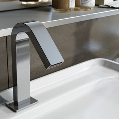 VEVOR Touchless Bathroom Sink Faucet, Automatic Motion Sensor Restroom Toilet Faucet With Hole Cover Plate, Battery Operated,Adjustable Temperature For 9.5 Mm Pipe Commercial Lavatory,Matte Black | VEVOR EU