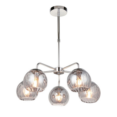 Devante Chrome and Smokey Mirror Tinted Glass Shade Modern 5 Light Ceiling Pendant