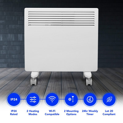 Devola 1000W Wifi Enabled Eco Electric Panel Heater, Works with Alexa, Energy Efficient with Timer, Wall Mounted & Floor Stand