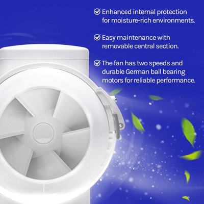 Devola 100mm Inline Mixed Flow Extractor Fan, 4 Inch Bathroom Fan, For ...