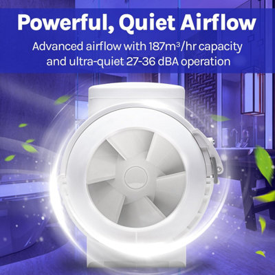 Devola 100mm Inline Mixed Flow Extractor Fan with Timer, 4 Inch ...