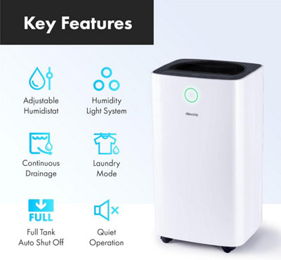 Devola 12L Dehumidifier with Digital Display Low Energy Portable Electric Compressor Dehumidifier for Home Laundry Drying Mode - 3