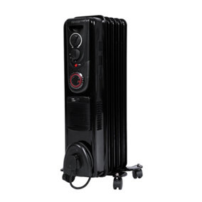 Devola 1500W 5 Fin Oil Filled Radiator, Low Energy, Adjustable Heating Dial, 24Hr Timer and Turbo Heating PTC Fan Black