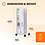 Devola 1500W 5 Fin Oil Filled Radiator, Low Energy, Adjustable Heating Dial, 24Hr Timer and Turbo Heating PTC Fan White