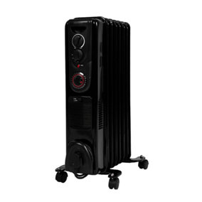 Devola 2000W 7 Fin Oil Filled Radiator, Low Energy, Adjustable Heating Dial, 24Hr Timer and Turbo Heating PTC Fan Black
