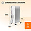 Devola 2000W 7 Fin Oil Filled Radiator, Low Energy, Adjustable Heating Dial, 24Hr Timer and Turbo Heating PTC Fan White