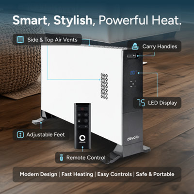Devola 2000W Convector Heater, Digital Thermostat, LED Display, Remote ...