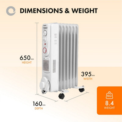 Devola 2000W Oil Filled Radiator Portable Fan Heater 5 Fin Timer White