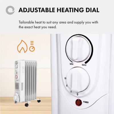 Devola 2000W Oil Filled Radiator Portable Fan Heater 5 Fin Timer White