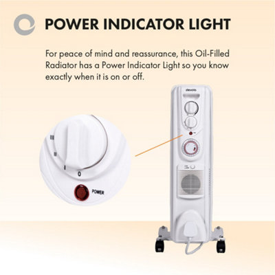Devola 2000W Oil Filled Radiator Portable Fan Heater 5 Fin Timer White