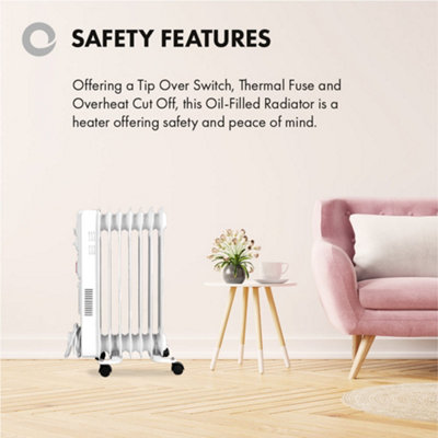 Devola 2000W Oil Filled Radiator Portable Fan Heater 5 Fin Timer White