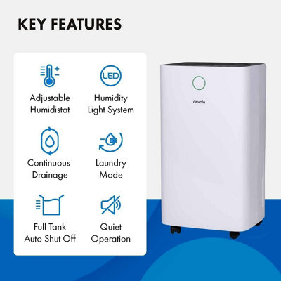 Devola 20L Dehumidifier WiFi Enabled Digital Display Low Energy Portable Electric Compressor for Home Laundry Drying Mode