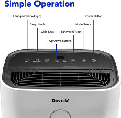 Devola 20L Dehumidifier WiFi Enabled Digital Display Low Energy Portable Electric Compressor for Home Laundry Drying Mode - 4