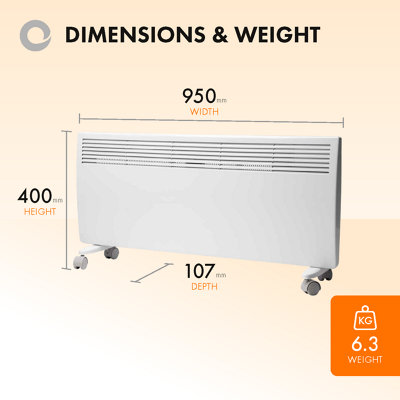 Devola 2400W Eco Electric Panel Heater with Adjustable Thermostat Energy Efficient Technology Wall Mounted & Free Standing White