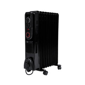 Devola 2500W 9 Fin Oil Filled Radiator, Low Energy, Adjustable Heating Dial, 24Hr Timer and Turbo Heating PTC Fan Black