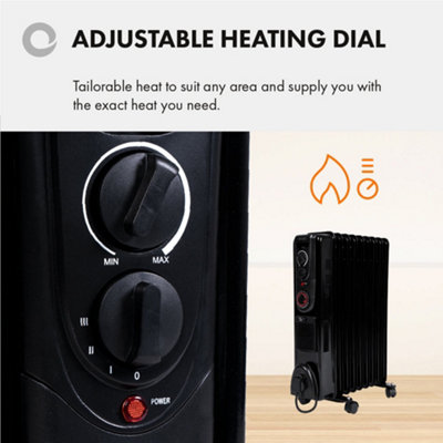 Devola 2500W 9 Fin Oil Filled Radiator, Low Energy, Adjustable Heating Dial, 24Hr Timer and Turbo Heating PTC Fan Black
