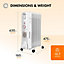 Devola 2500W 9 Fin Oil Filled Radiator, Low Energy, Adjustable Heating Dial, 24Hr Timer and Turbo Heating PTC Fan White