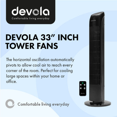 Devola 45W 3 Speed 33-inch Tower Fan With Remote - Black - DV33TFB