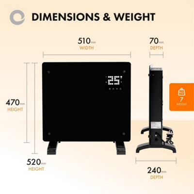 Devola Designer 0.5kW Smart Glass Panel Heater with Timer Black - DVPW500B - 3