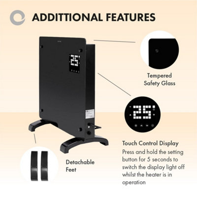 Devola Designer 0.5kW Smart Glass Panel Heater with Timer Black - DVPW500B - 5