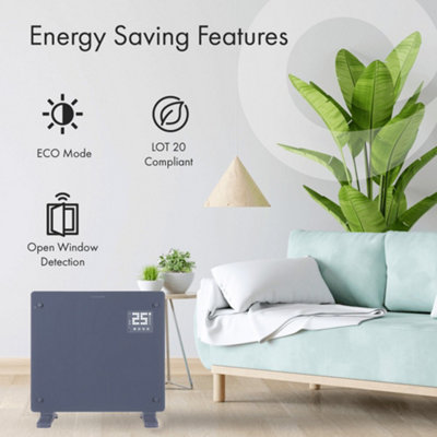Devola Designer 1kW Smart Glass Panel Heater with Timer Grey - DVPW1000G