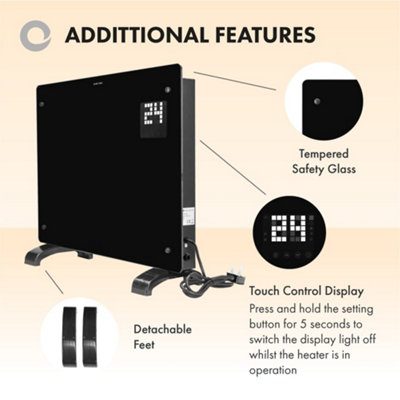 Devola Designer 2kW Smart Glass Panel Heater with Timer Black - DVPW2000B - 7