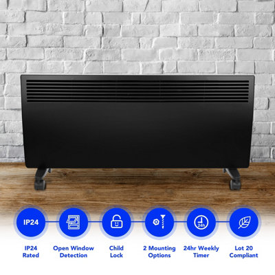 Devola Electric Panel Heater 2400W Low Energy Free Standing or Wall Radiator, Adjustable Thermostat with Programmable Timer Black