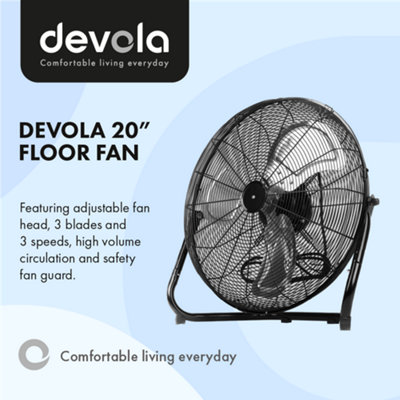 Devola High Power 80W 3 Speed 20-inch DC Floor Fan - Black - DV20FFB