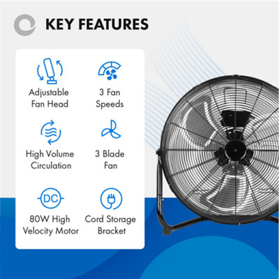 Devola High Power 80W 3 Speed 20-inch DC Floor Fan - Black - DV20FFB - 3