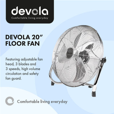 Devola High Power 80W 3 Speed 20-inch DC Floor Fan - Chrome - DV20FFC