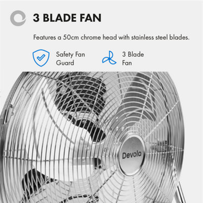 Devola High Power 80W 3 Speed 20-inch DC Floor Fan - Chrome - DV20FFC - 8