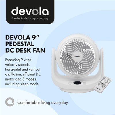 Devola Low Noise 20W 9 Speed 9-inch DC Desk Fan - White - DVF9DCFAN