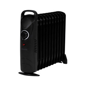 Devola Mini Oil Filled Radiator 11 Fin 1000W, Free Standing Low Energy Electric Heater, Adjustable Heating Dial Black