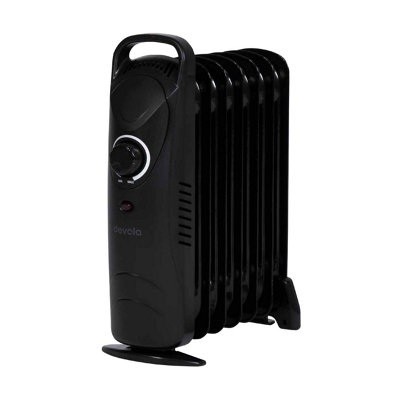 Devola Mini Oil Filled Radiator 600W 7 Fin Black Adjustable Electric Heating