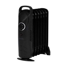 Devola Mini Oil Filled Radiator 7 Fin 600W, Free Standing Low Energy Electric Heater, Adjustable Heating Dial Black