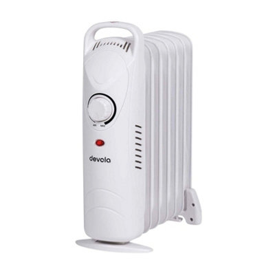 Devola Mini Oil Filled Radiator 7 Fin 600W, Free Standing Low Energy Electric Heater, Adjustable Heating Dial White