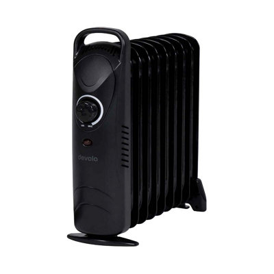 Devola Mini Oil Filled Radiator 800W 9 Fin Black Adjustable Electric Heating