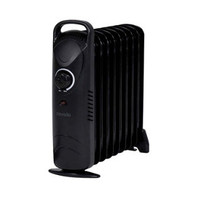 Devola Mini Oil Filled Radiator 9 Fin 800W, Free Standing Low Energy Electric Heater, Adjustable Heating Dial Black