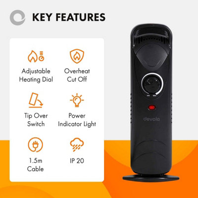Devola Mini Oil Filled Radiator 9 Fin 800W, Free Standing Low Energy ...