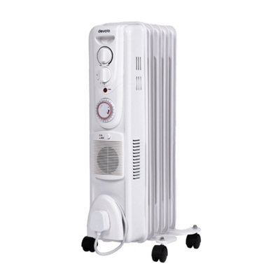 Devola Oil Filled Radiator 1500W 5 Fin White Electric Portable Fan Heater Timer Price Comparisons | Compare The Build
