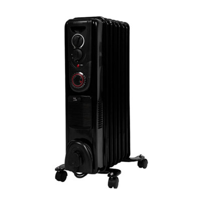 Devola Oil Filled Radiator 2000W 7 Fin Black Electric Portable Fan Heater Timer