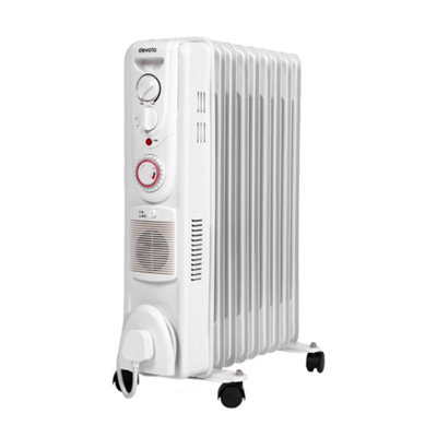 Devola Oil Filled Radiator 2500W 9 Fin White Electric Portable Fan Heater Timer