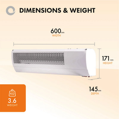 Devola Over Door Electric Heater 3kW Air Curtain, Open Window Detection, Ceiling, Wall-Mounted 2 Heating Settings