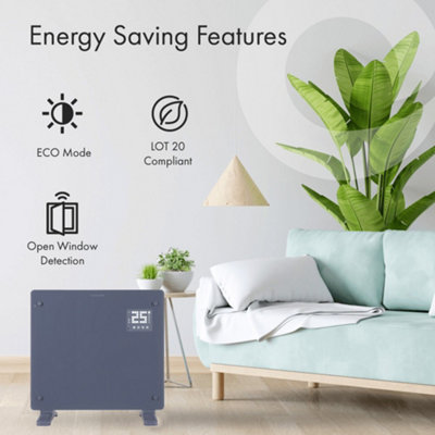 Devola Wifi Smart Electric Glass Panel Heater 1000W, Alexa Heating Control, Open Window Detection, Wall & Free Standing Grey