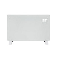 Devola Wifi Smart Electric Glass Panel Heater 2500W, Alexa Heating Control, Open Window Detection, Wall & Free Standing White