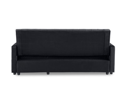 Devon 3 Seater Storage Chaise Pull Out Fabric Black Velvet Sofa bed