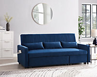 Devon 3 Seater Storage Chaise Pull Out Fabric Blue Velvet Sofa bed